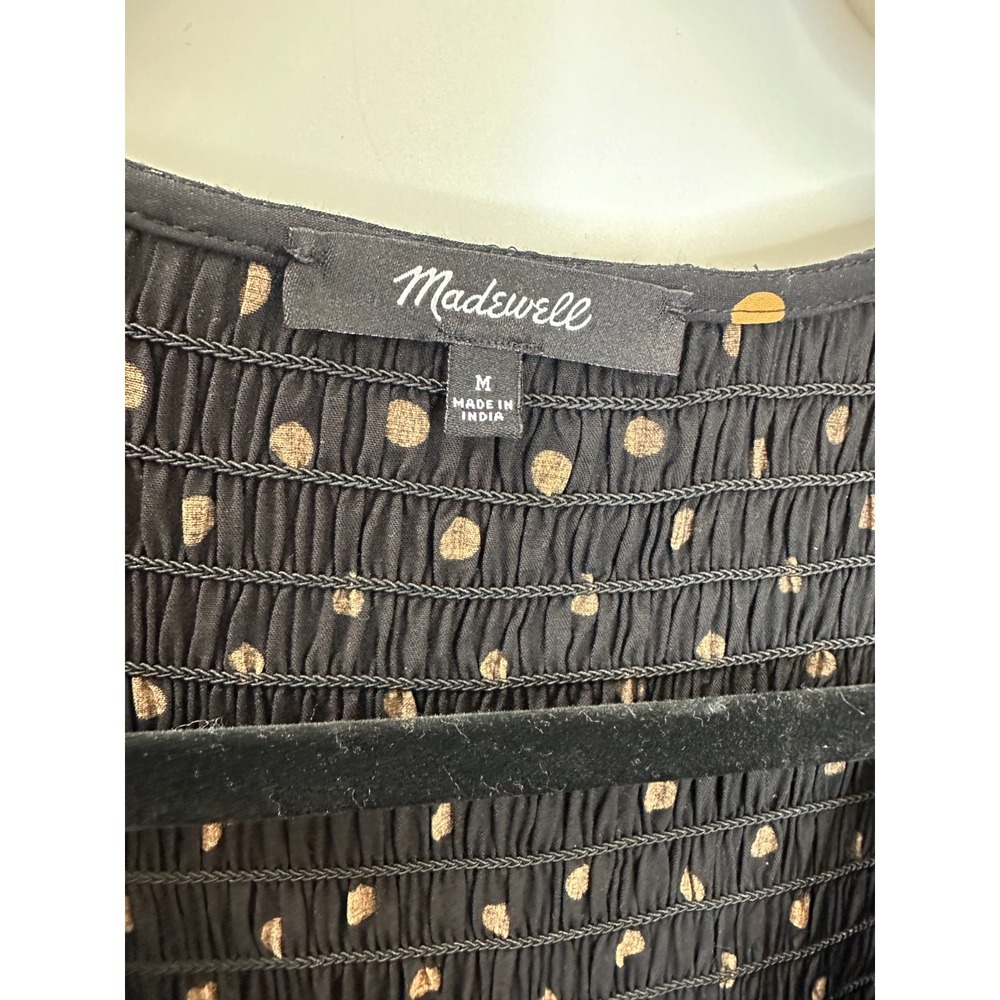 Madewell Lucie V-Neck Smocked Mini Dress Oval Dot Black Tan ND043 Size Medium - Picture 9 of 16